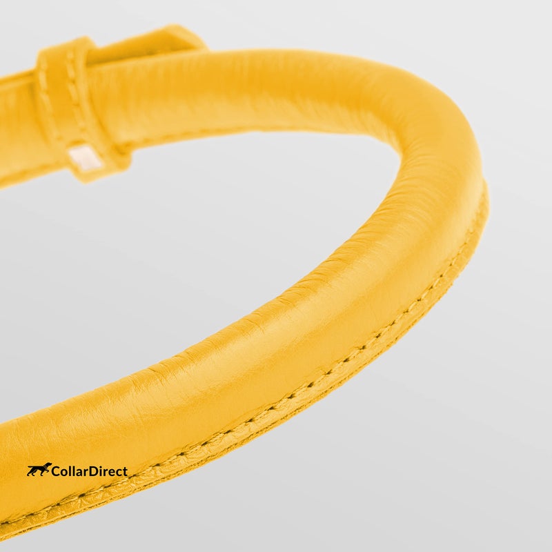 CollarDirect Rolled Leather Dog Collar, Soft Padded Round Puppy Collar, Handmade Genuine Leather Collar Dog Small Large Cat Collars 13 Colors (6-7 Inch, Yellow Textured) - Image 2